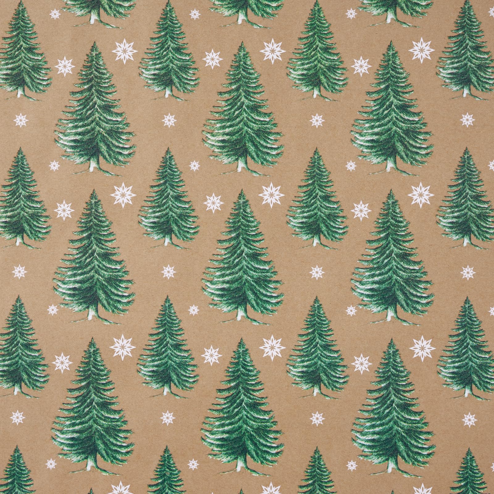 RUSPEPA Carta da regalo natalizia, rotolo di carta kraft, motivo albero di Natale e fiocco di neve, per confezioni regalo festive, 61 cm x 30 m
