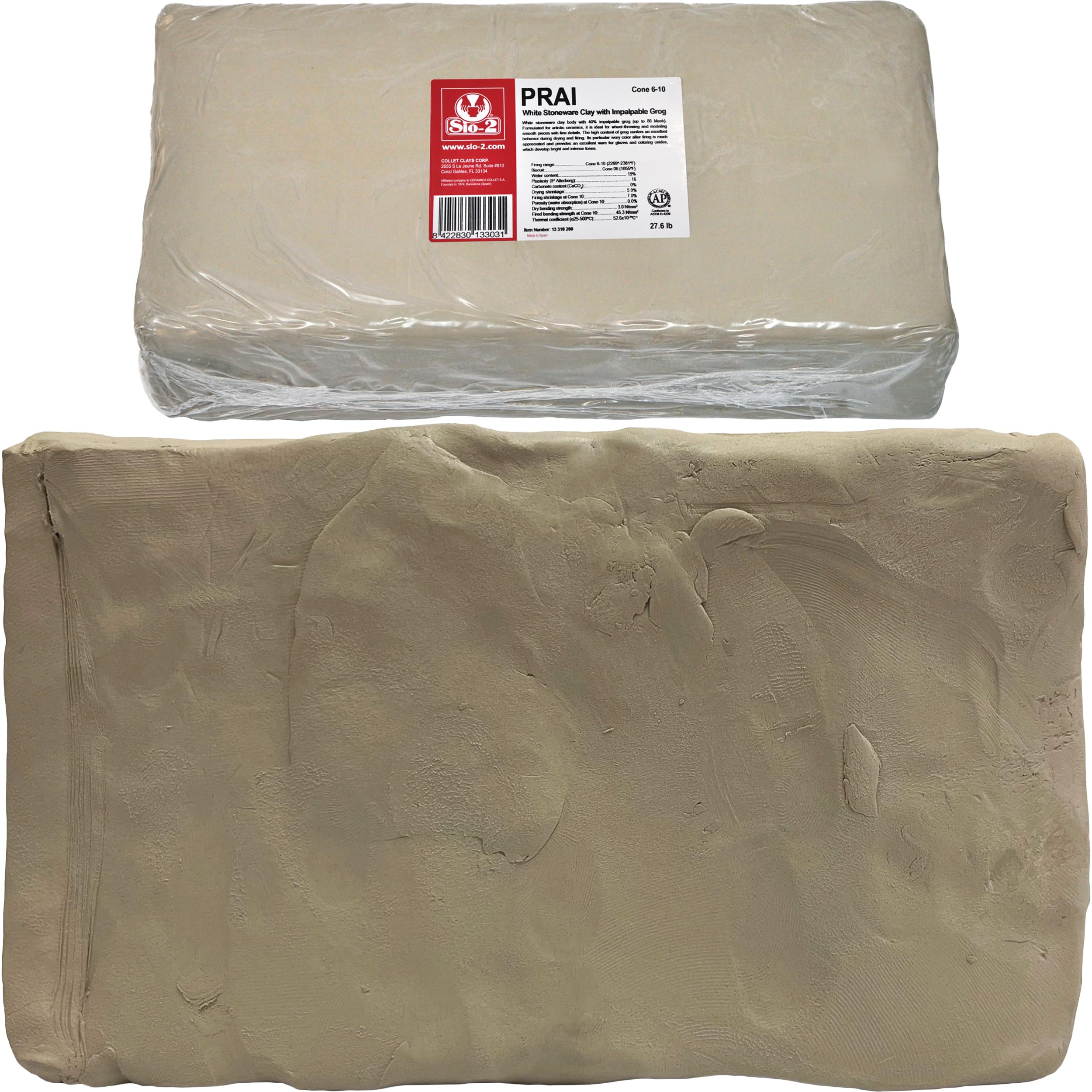 SIO-2PRAI White High Fire Stoneware Clay, 27.6 lb (Cone 6-10) Natural Modeling Pottery Clay for Wheel Throwing & Hand Building