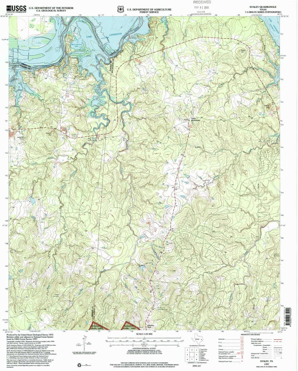 Staley TX topo map, 1:24000 Scale, 7.5 X 7.5 Minute, Historical, 1997, Updated 2000, 27 x 23.2 in