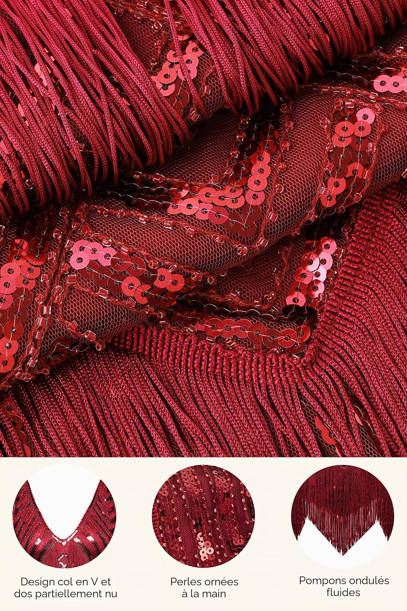 BABEYOND Robe garçonne des années 1920 avec col en V pour Femme - Robe Gatsby Le Magnifique des années 20