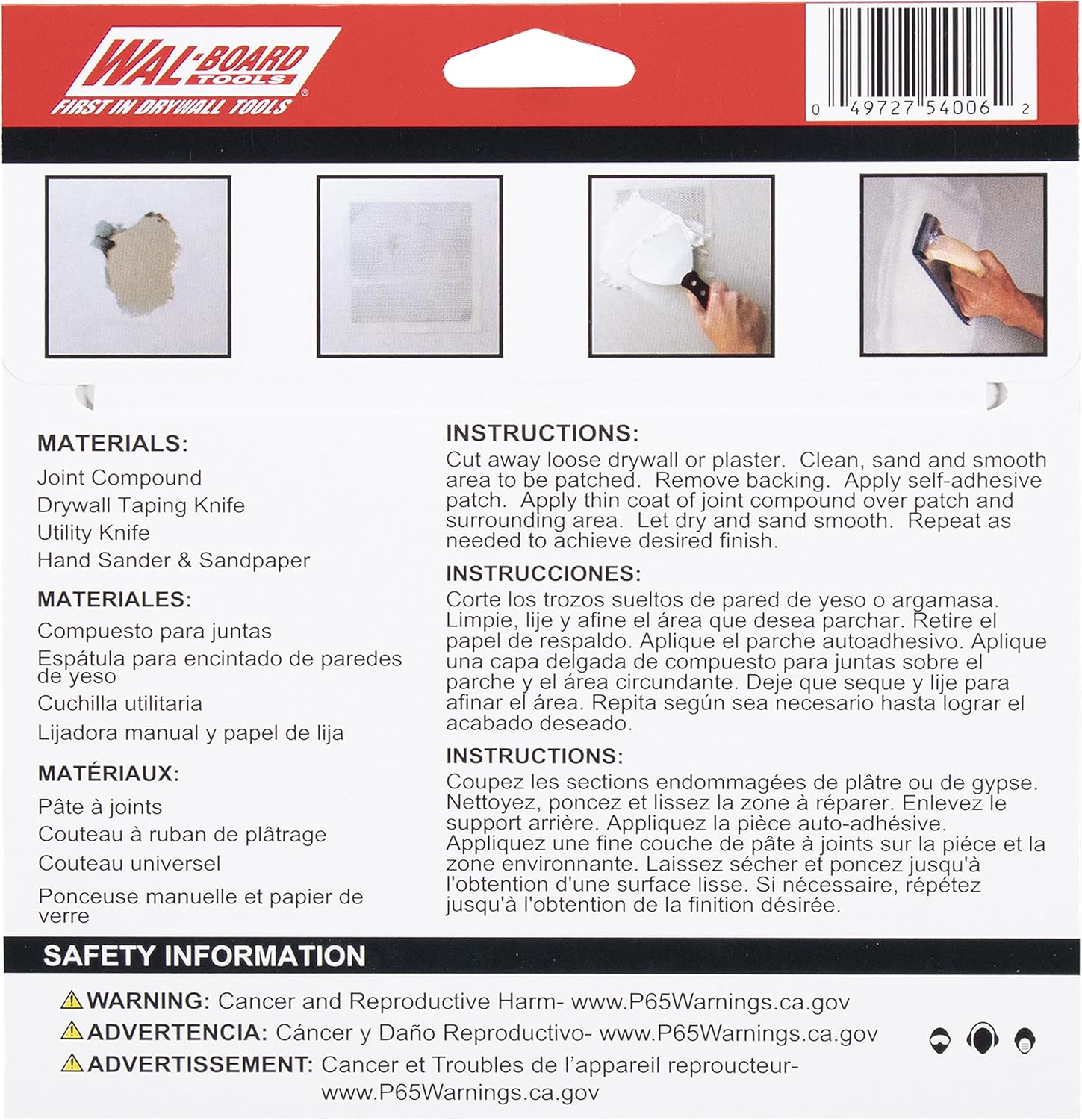 WAL-BOARD TOOLS 10 Pack Drywall Patches, Rustproof Aluminum, Self Adhering, Drywall Repair, Made in The USA, 054-062