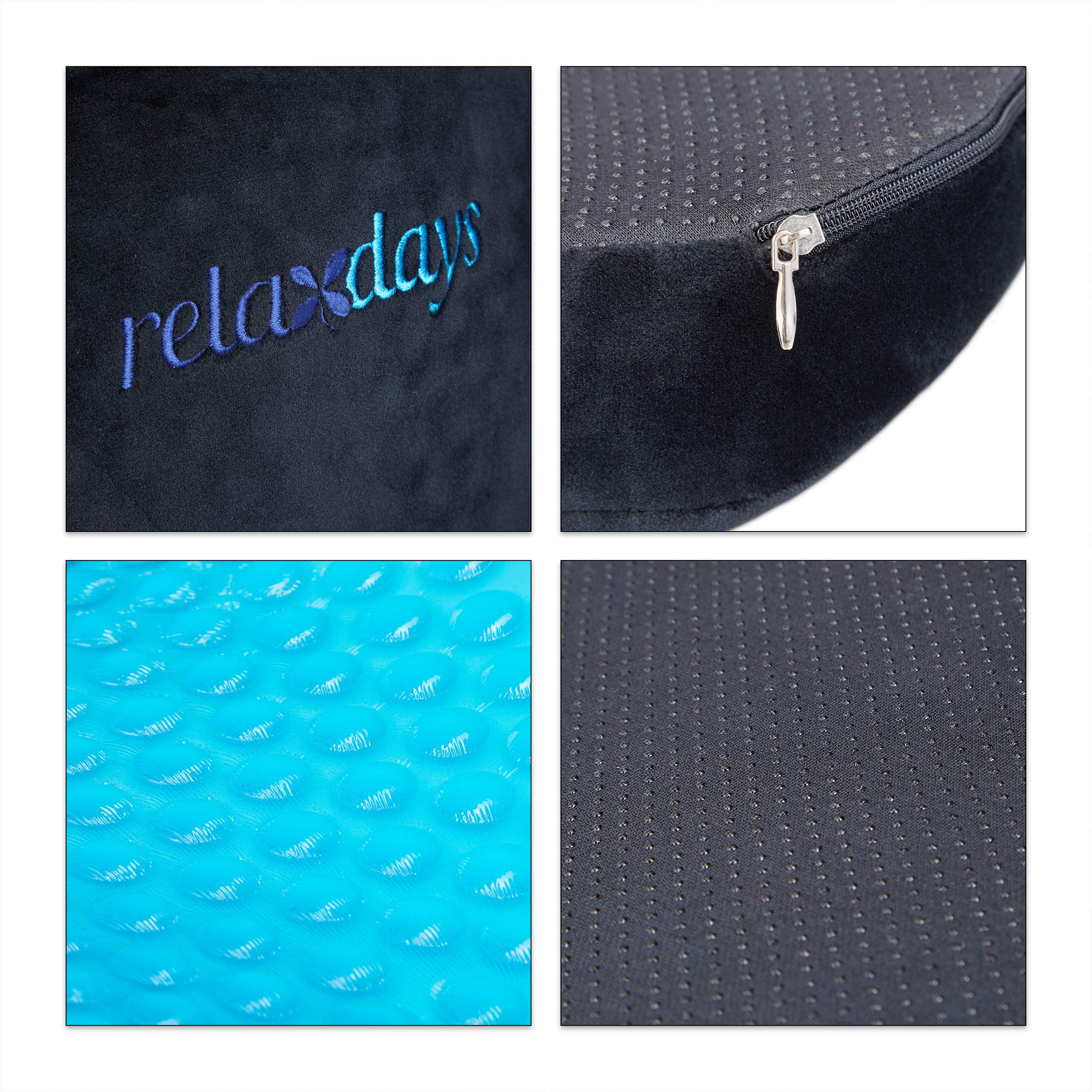 relaxdays Cuscino per Sedia Ergonomico, Memory Foam con Gel, Supporto per Coccige in Auto, Ufficio, Ciambella, Nero