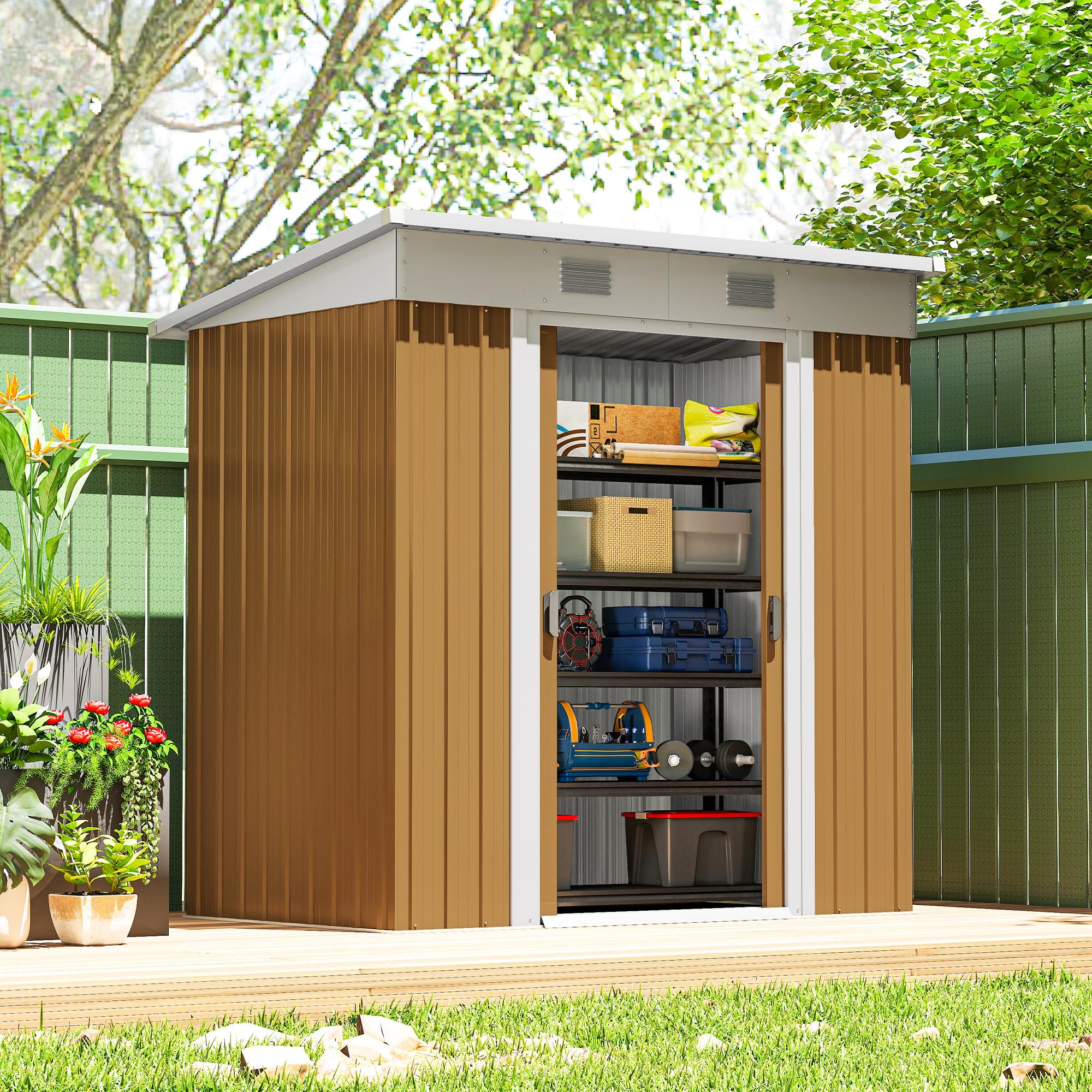 Outsunny 7' x 4' Outdoor Storage Shed, Metal Garden Tool Storage House Organizer with Lockable Sliding Doors and Vents for Backyard Patio Lawn, Charcoal Grey — view 11