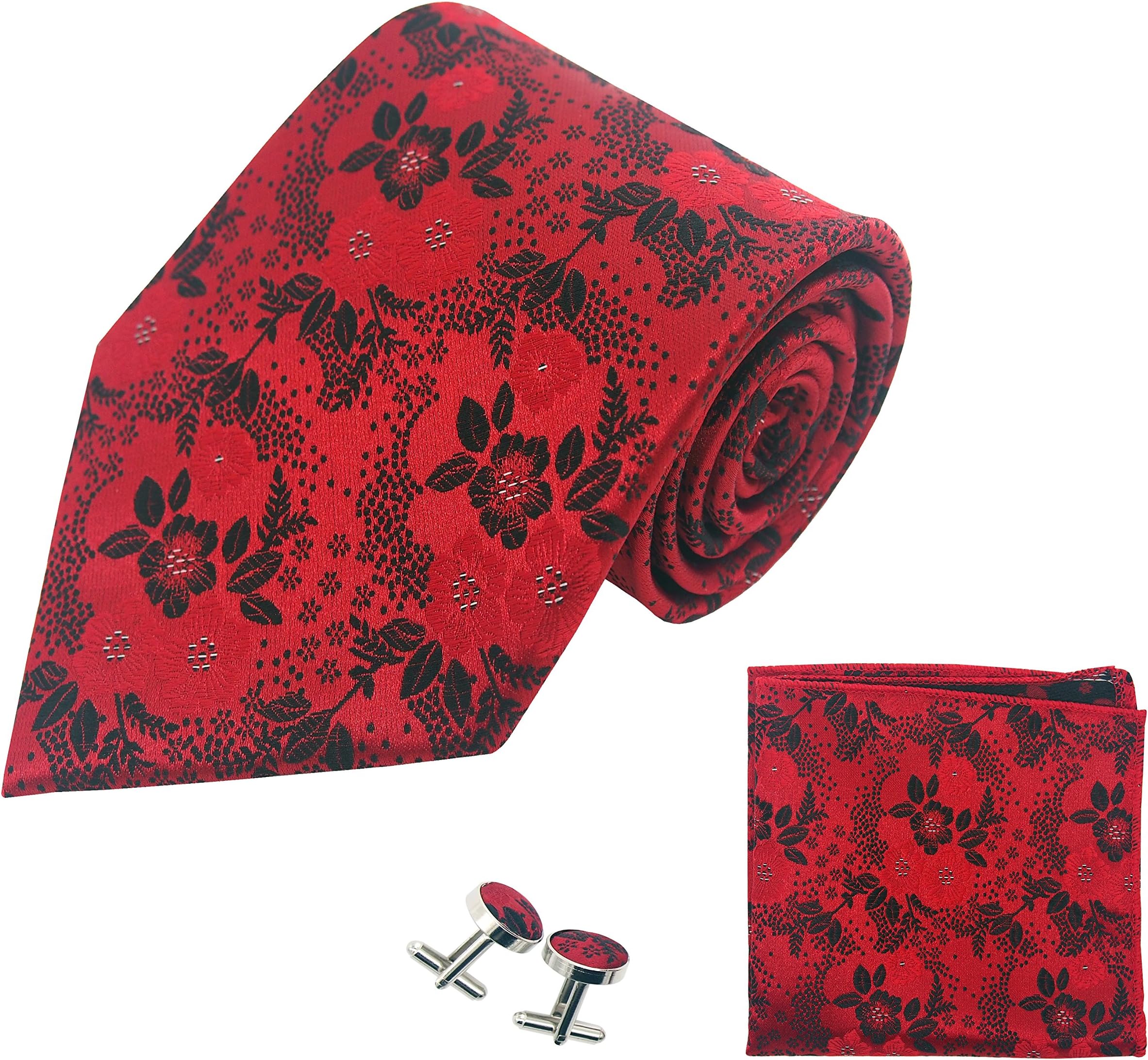 PilotMan Men's Tie Floral Jacquard Silk Tie Florets Necktie With Gift Box