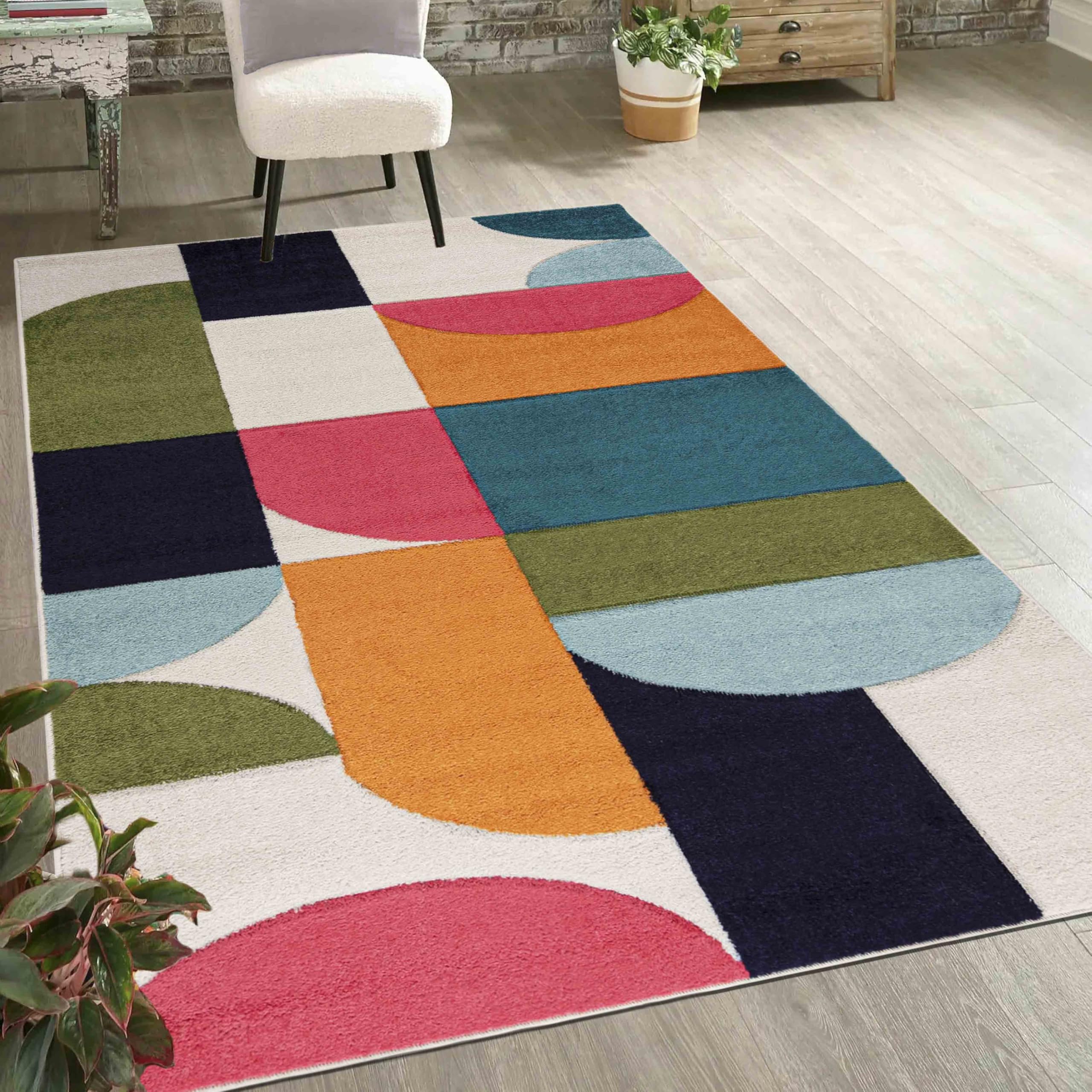 Mazovia Alfombra Moderna Geométrica - Pelo Corto - Colorida Alfombra Suave para Salón, Dormitorio, Comedor - Certificado Oeko-Tex - Colorida Alfombra con Patrón Geométrico 160 x 230 cm - Crema