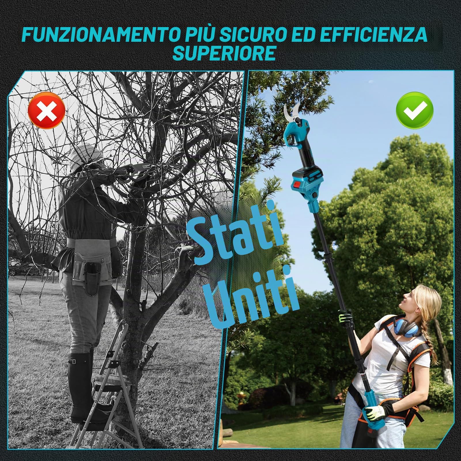 Troncarami a batteria compatibile con Makita 18 V, cesoie elettriche 2 in 1 con asta di prolunga da 2 m, diametro di taglio massimo 30 mm, display LCD, cesoie telescopiche estensibili fino a 4,5 m