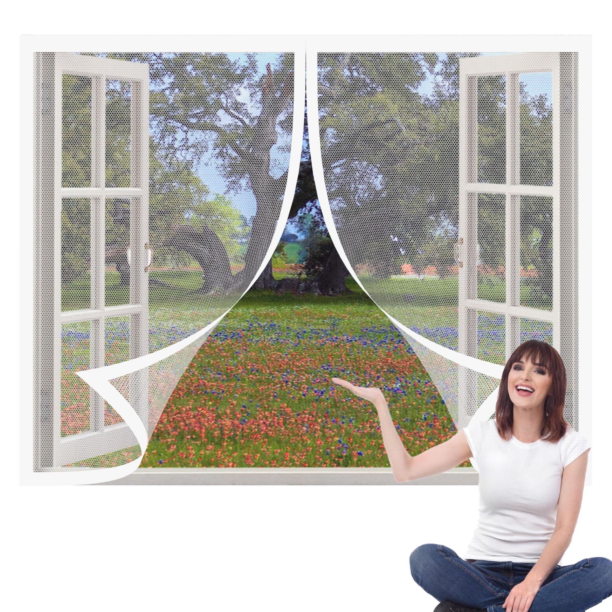 Magnetic Net Window 105 x 160 cm Keep Fly Mosquito Out Fly Screens for Windows Magnetic Custom Size for Windows Doors and Patio Screens, White