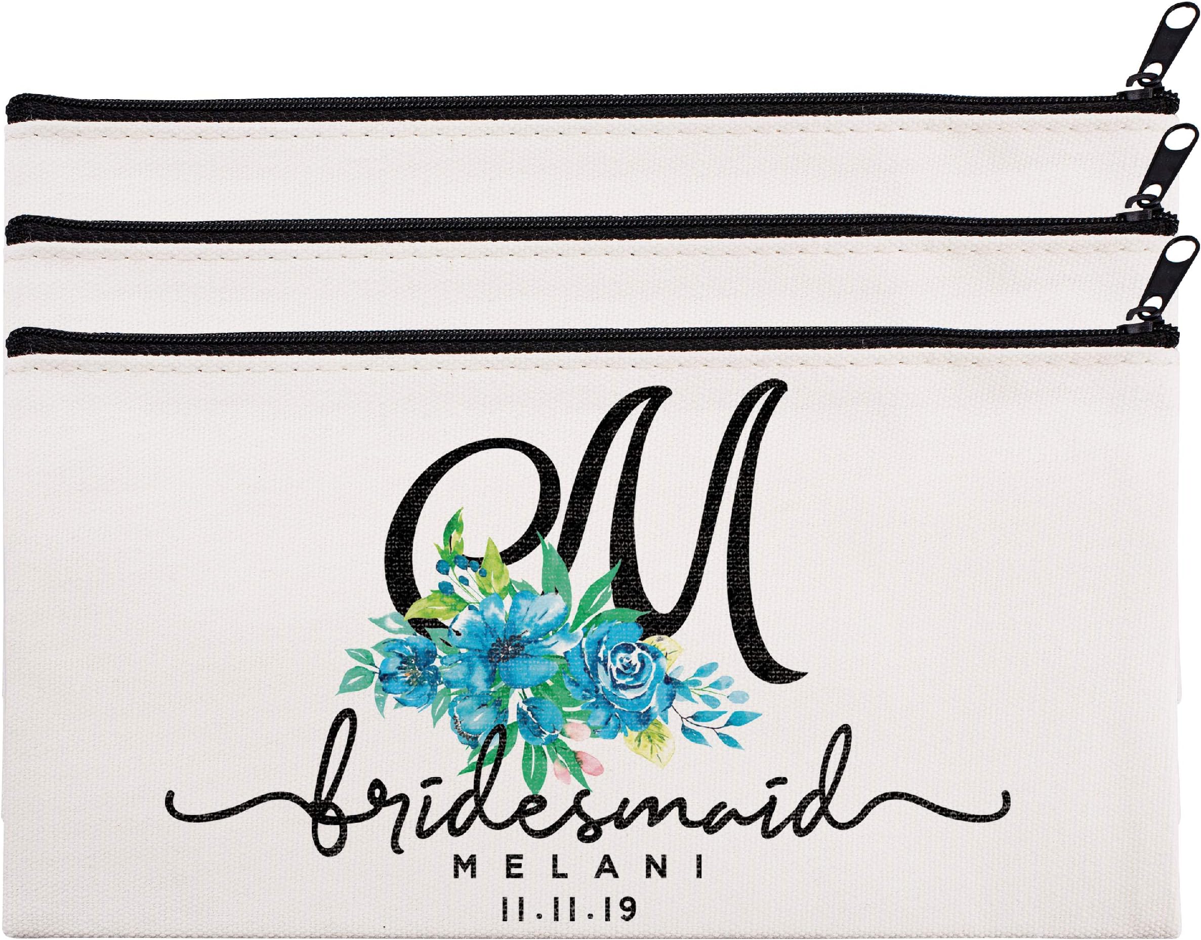 Personalized Makeup Bag Bridesmaid Wedding Customized Pouch Bachelor | Design-5 | Set of 3