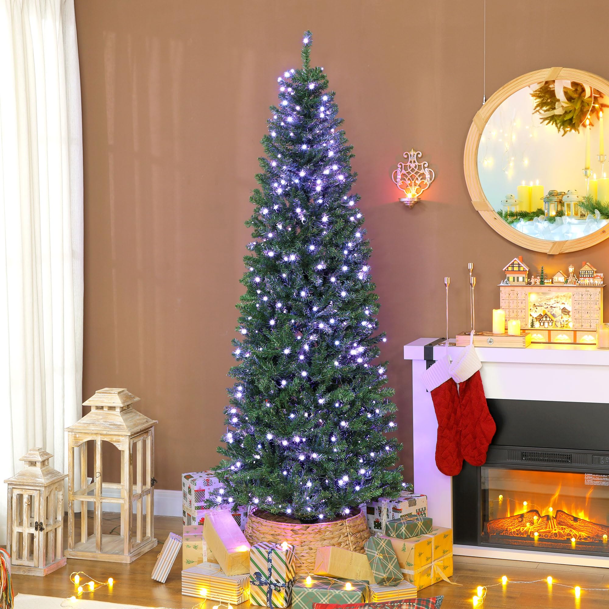 HOMCOM Sapin de Noël Artificiel 180 cm LED Synchronisées Colorées Vert