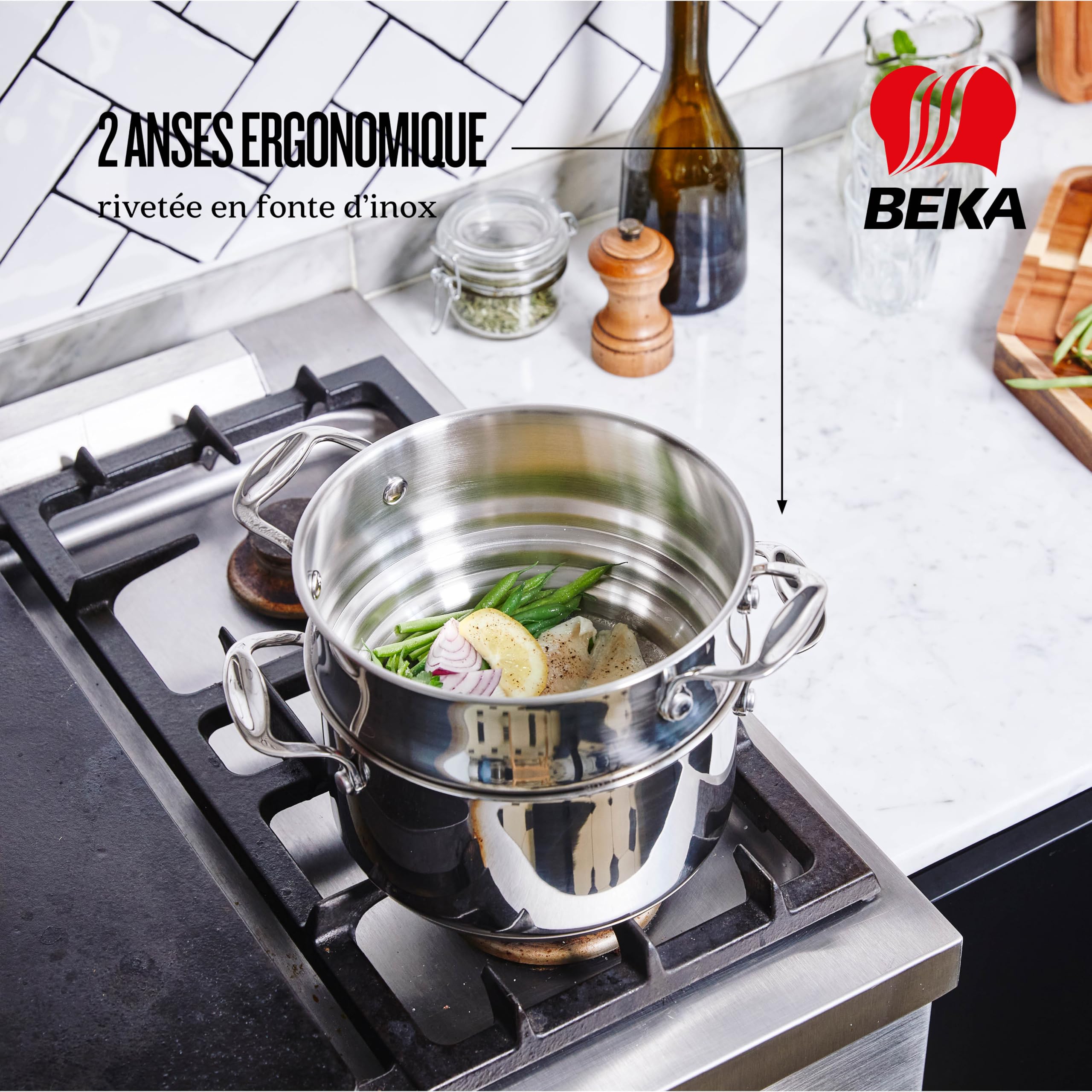 Beka Chef Panier Vapeur Inox 18/10 - Compatible Casseroles 16, 18 & 20 cm - Cuisson Saine Sans Matière Grasse