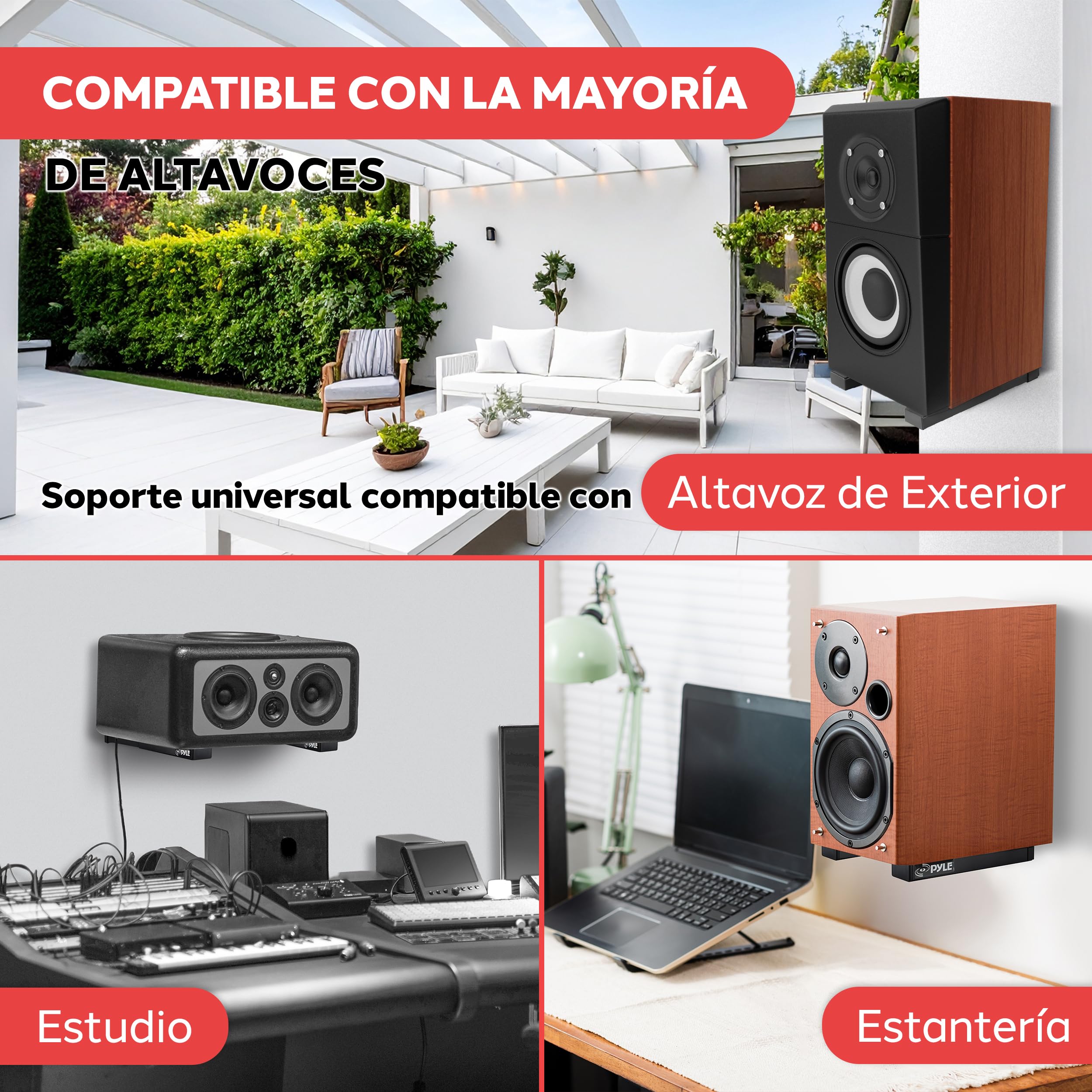 Pyle Soportes Altavoces Pared, Ajustables, Brazos de Acero, Extensibles, 2 Unidades