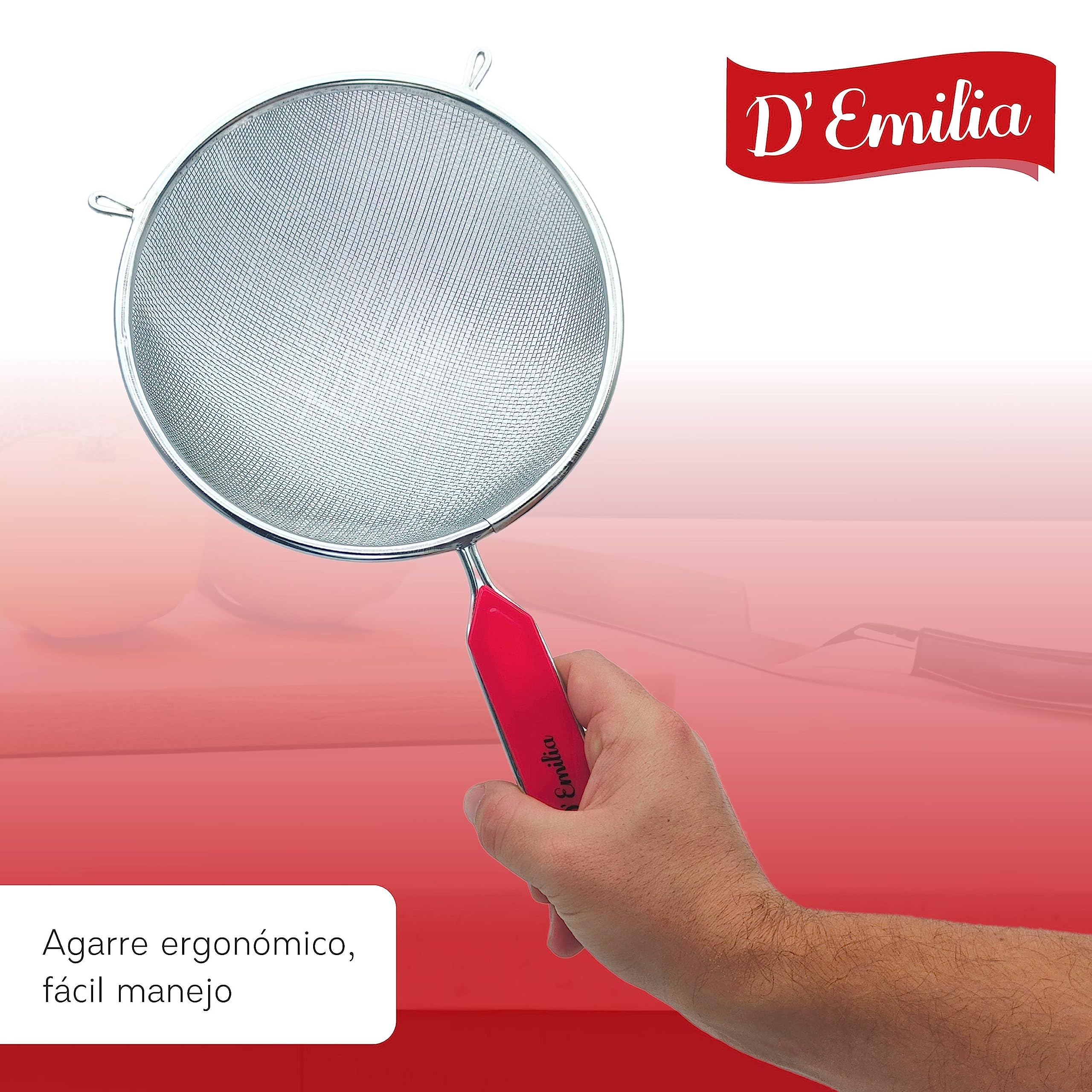 D'Emilia - Colino Da Cucina In Acciaio Inox, Scolapasta Per Alimenti A Rete Fine Per Pasta, Verdure, Setaccio Per Farina In 3 Diverse Misure (9 Cm