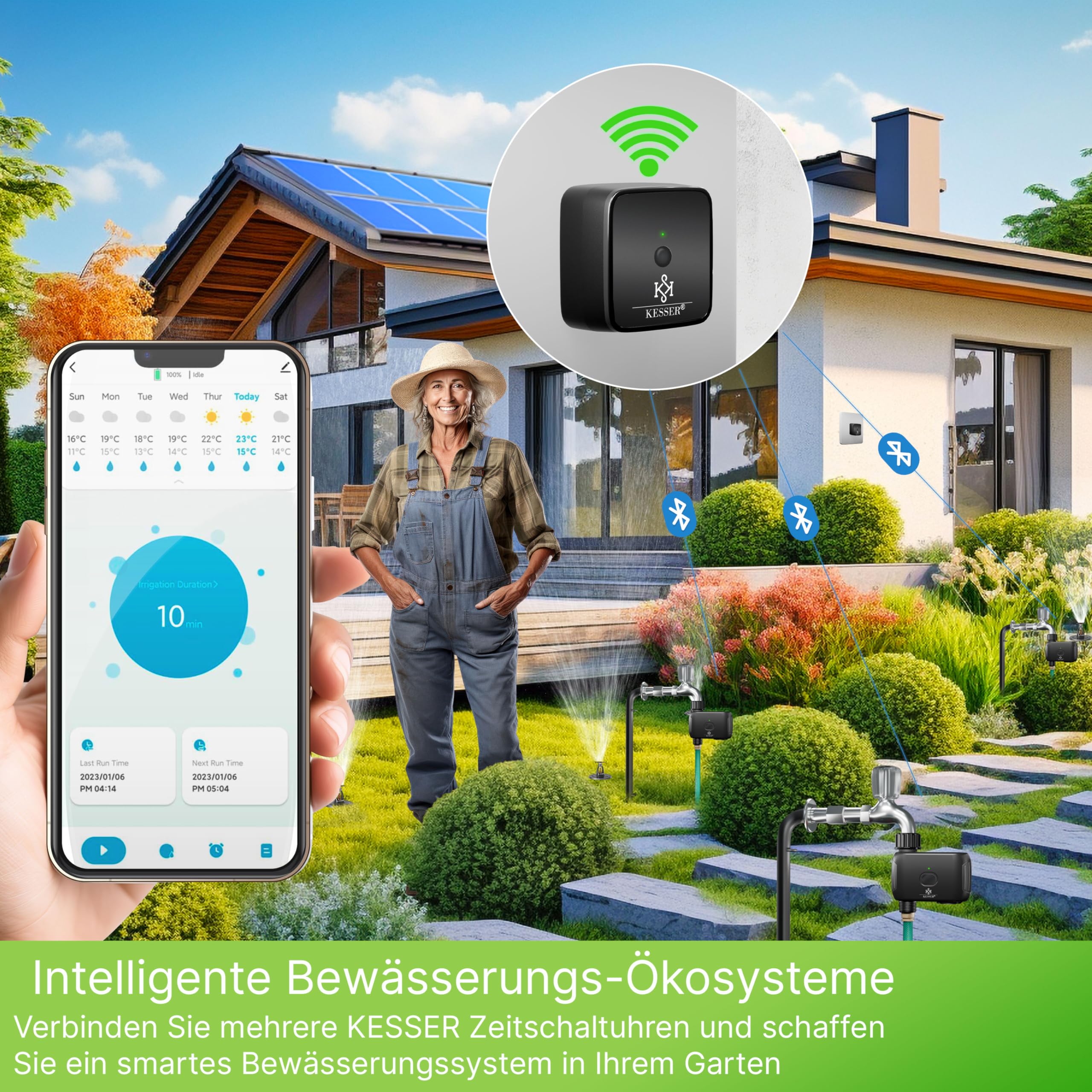 KESSER® Bewässerungssteuerung mit WLAN WiFi | Bewässerungscomputer für Garten & Balkon | Bewässerungssystem mit Zeitschaltuhr | Automatische Bewässerung App & Sprachsteuerung | Schwarz