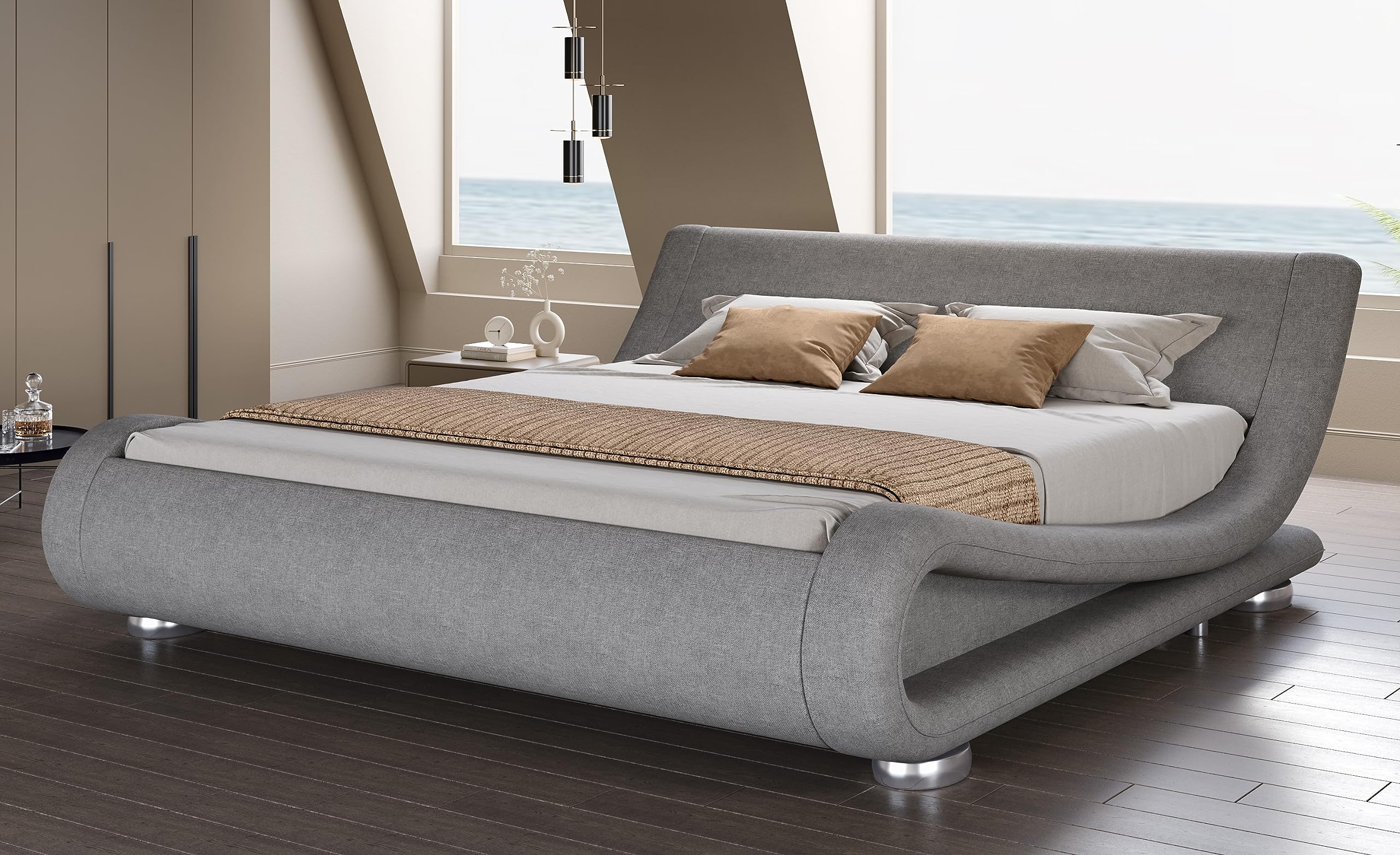 SHA CERLIN Queen Linen Sleigh