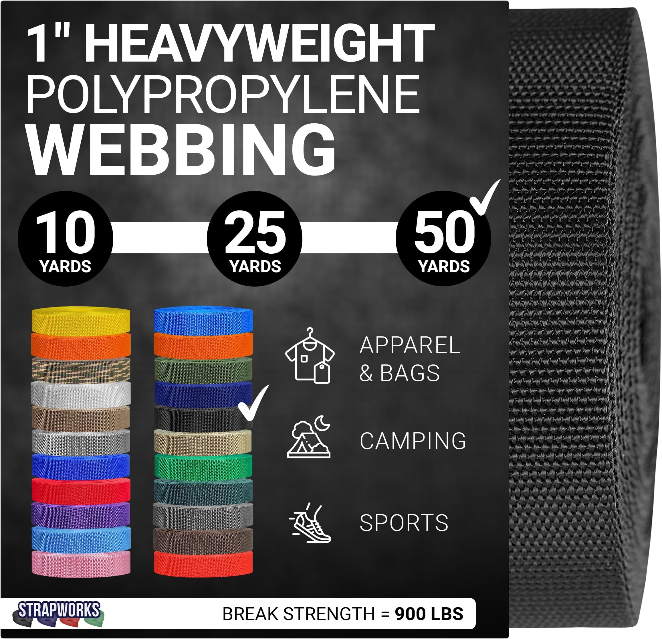 Strapworks Heavyweight Polypropylene Webbing - Heavy Duty Poly Strapping for Outdoor DIY Gear Repair