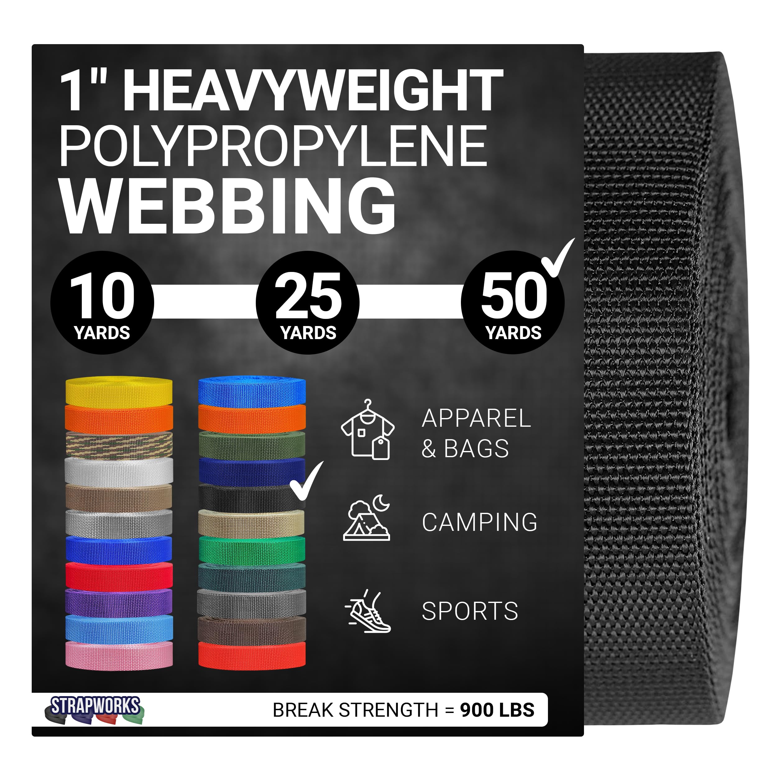 Heavyweight Polypropylene Webbing - Heavy Duty Poly Strapping for Outdoor DIY Gear Repair
