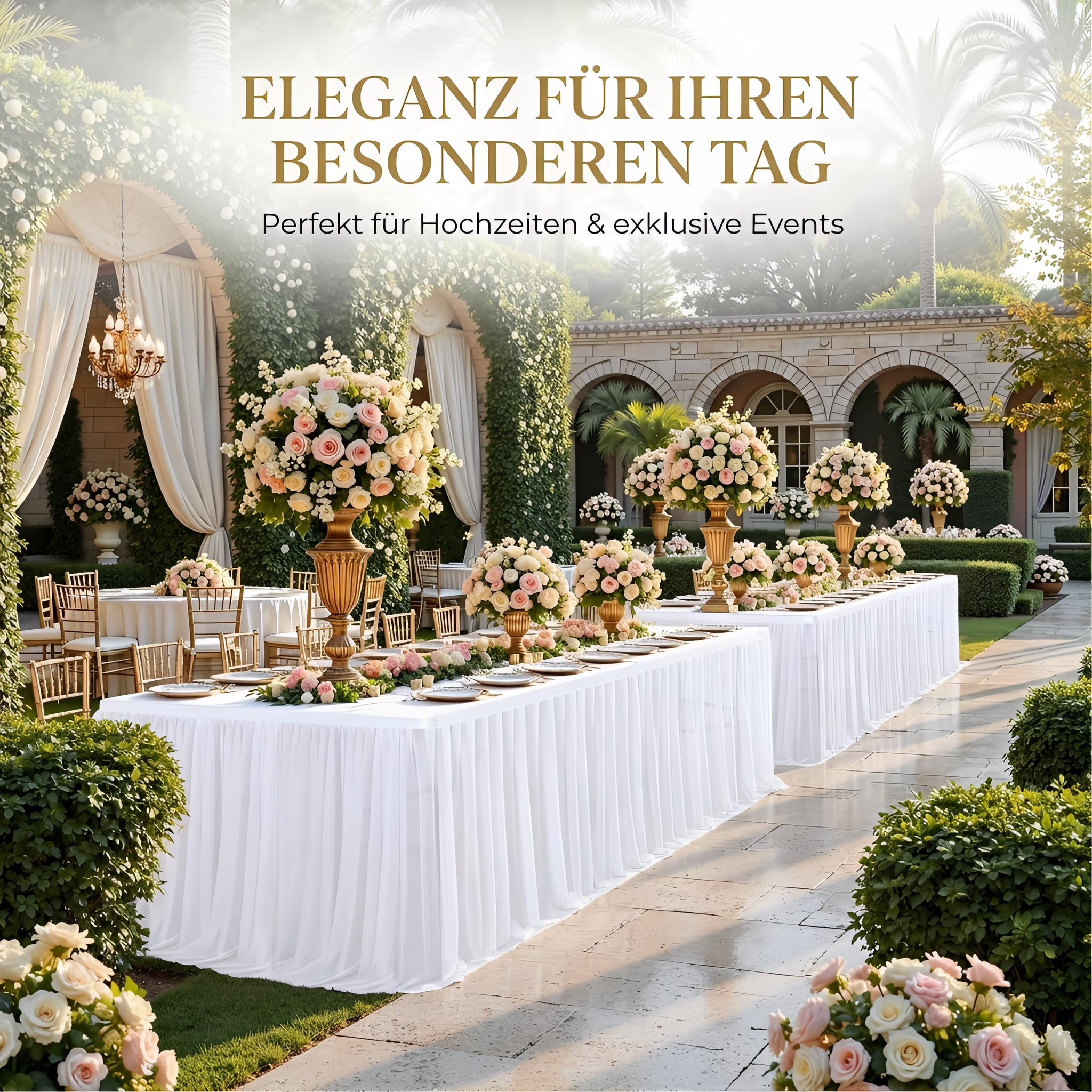 Weißer Tüll Tischrock 14FT – 427×77cm Tischröcke für Hochzeit & Party, Tutu Tischdeko für Babyparty, Candy Bar, Geburtstage & Dessert Tische, Elegante romantische Tischdekoration