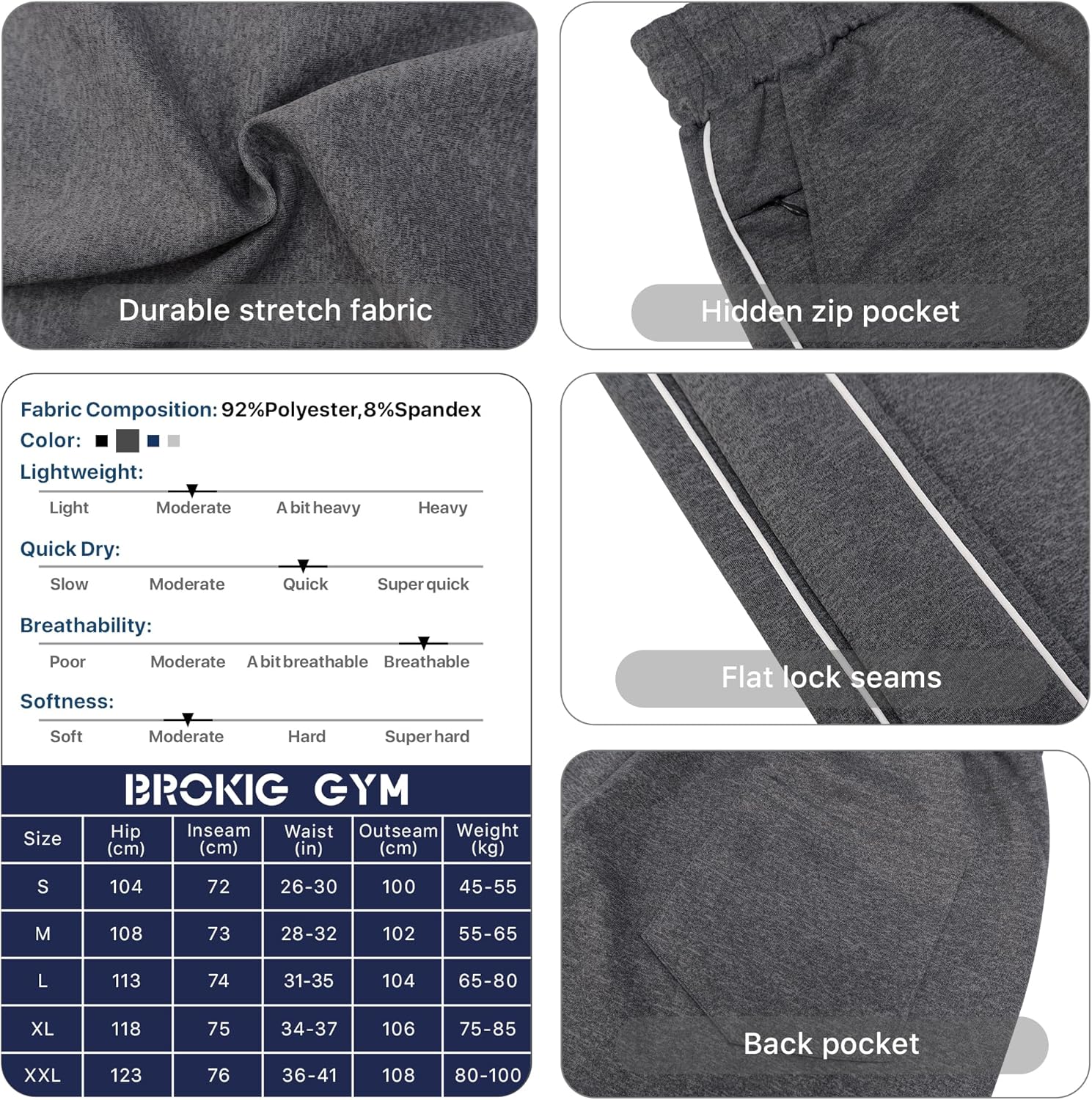 BROKIG Men's Stripe Baggy Workout Sweatpants Open Bottom Straight Leg Casual Sweat Pants with Pockets - Image 6