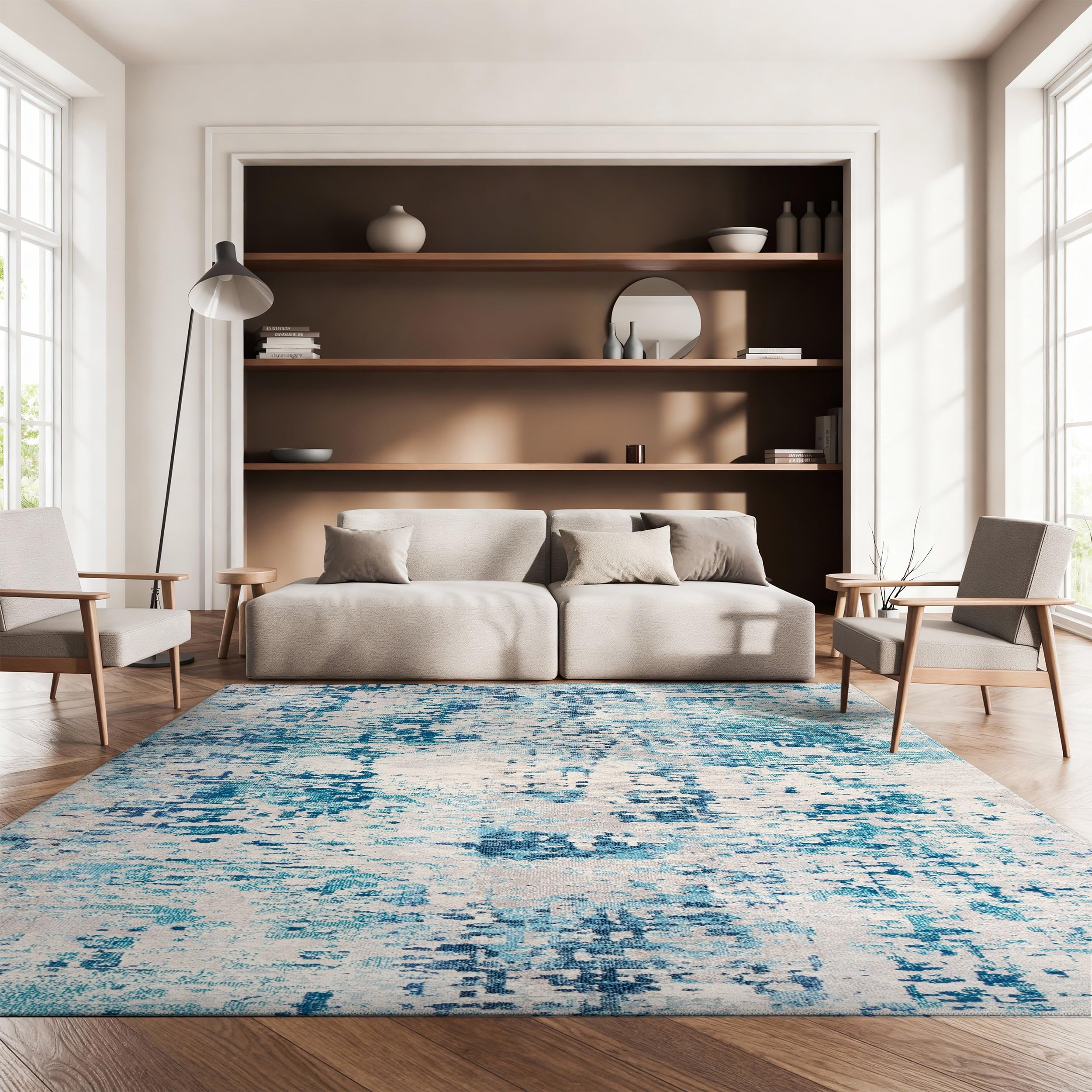 SAFAVIEH Area Rug 8x10 - Madison Collection - Large - Ivory & Turquoise, Modern Abstract Design, Non-Shedding & Easy Cleaning, Ideal for Living Room, Bedroom, Office, Dining Space (MAD471A)