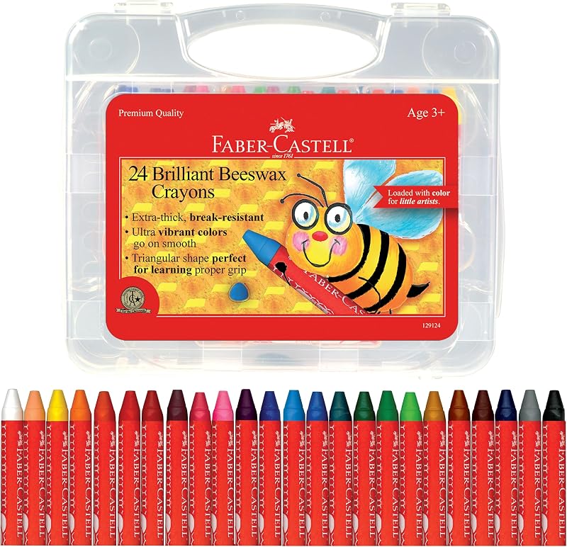 Beeswax Crayons in Durable Storage Case: Non-Toxic Jumbo Triangle Crayons for Toddlers, Travel-Friendly Toddler Art Supplies for Kids (Ages 3+) (24 Count)
