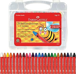 Faber-Castell Beeswax Crayons in Durable Storage Case: Non-Toxic Jumbo Triangle Crayons for Toddlers, Travel-Friendly Todd...