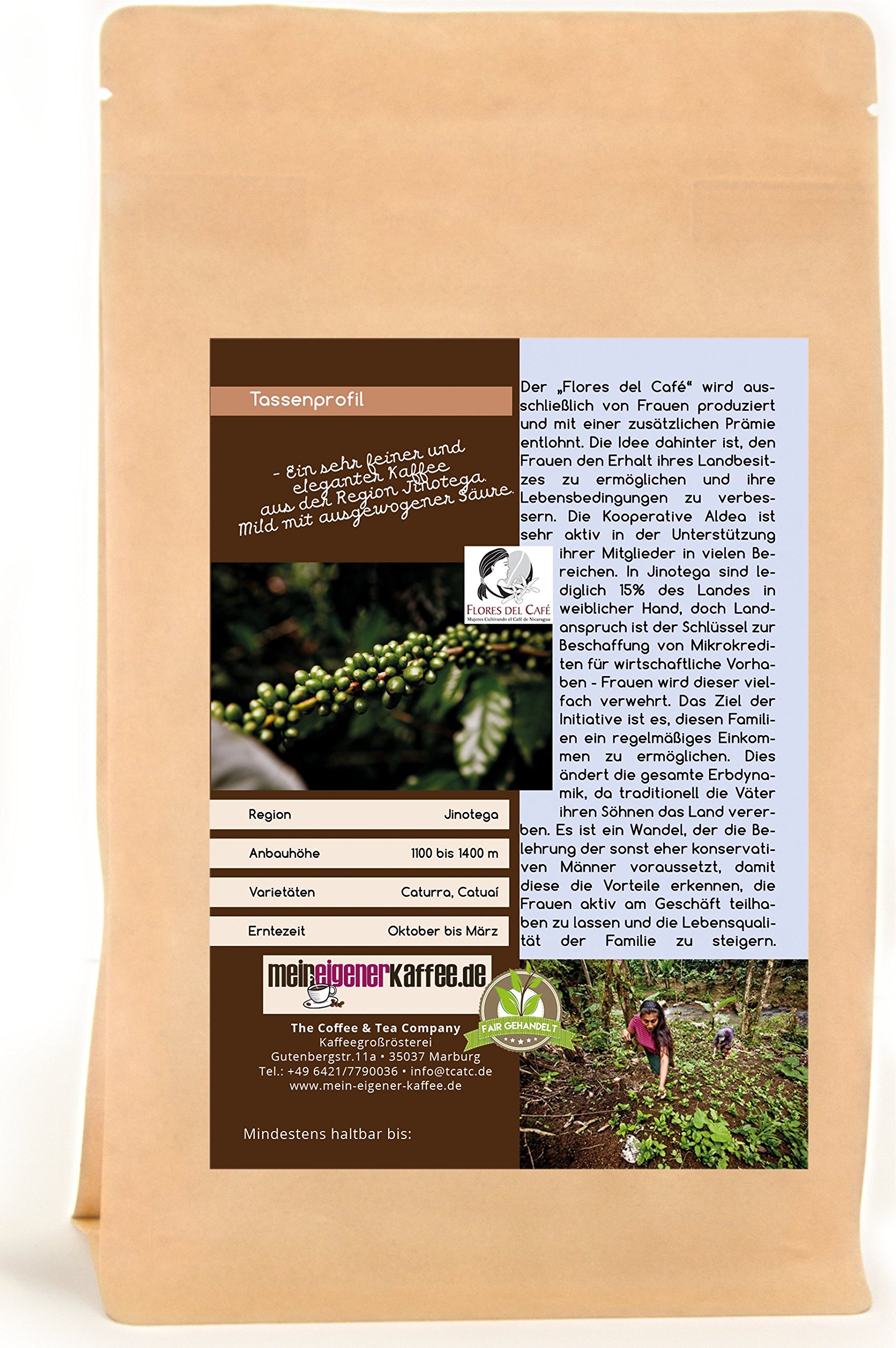 Kaffee Globetrotter - Kaffee Mit Herz - Nicaragua Fancy Flores del Café - 2 x 1000 g Ganze Bohne - für Kaffee-Vollautomat, Kaffeemühle - Röstkaffee Fair Gehandelt | Nachfüllpack Sparpack