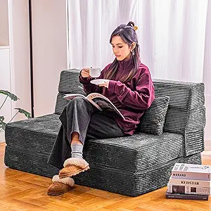 Folding Sofa Bed, Convertible Sleeper Chair with Pillow, High Density Memory Foam Fold Out Couch, Foldable Mattress Futon Sofa for Living Room/Dorm/Guest Use/Apartment/Home Office