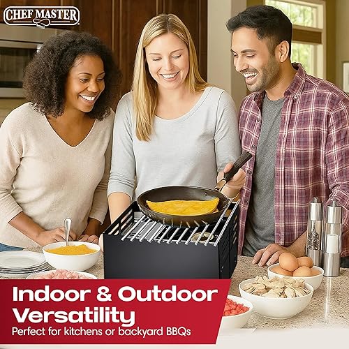 Miniatura 8 de Chef Master Cubierta para Estufa de Butano - Ajuste Universal para Cualquier Tamaño Estándar - Protector de Viento Plegable de Acero Negro Premium