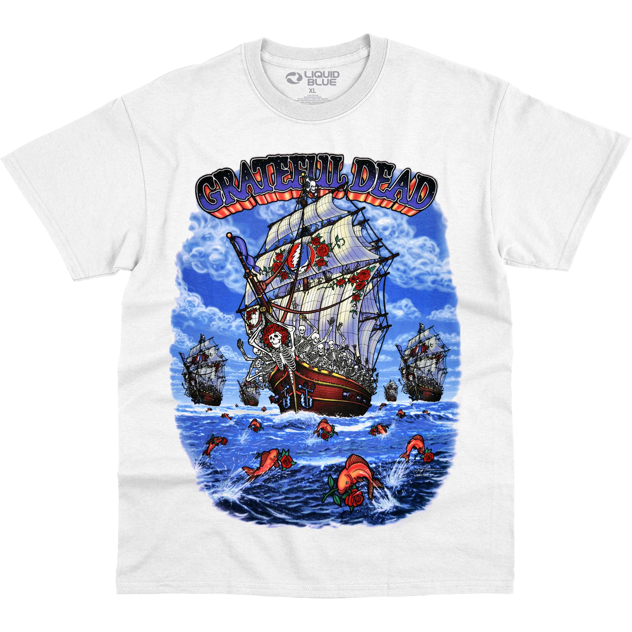 T-shirt Grateful Dead Liquid Blue Blanc Ne Se Déforme Pas Au Lavage Mixte - 2