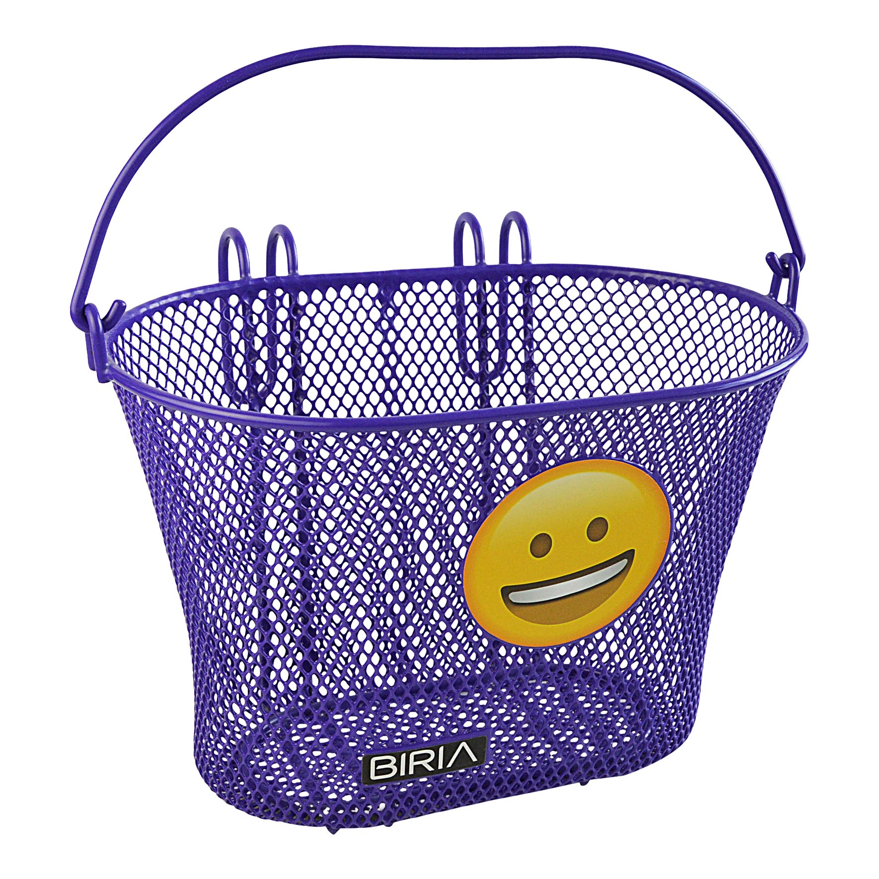 Biria Basket with Hooks Purple Smile Emoji Front, Removable, Wire mesh Small, Kids Bicycle Basket, Purple EMOJ