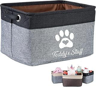 HiPeep Dog Toy Box Basket Personalized Storage Bin with Pet Name Collapsible & Fordable Cube Organizers for Cat Puppy Stuff Accessories Customized Gift