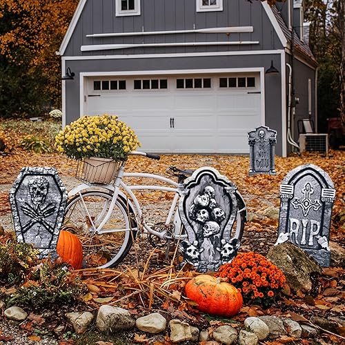 Miniatura 4 de 6 piezas de letrero de Halloween para jardín, porche, patio, lápidas, lápidas, estacas, decoración espeluznante de patio de Halloween al aire libre