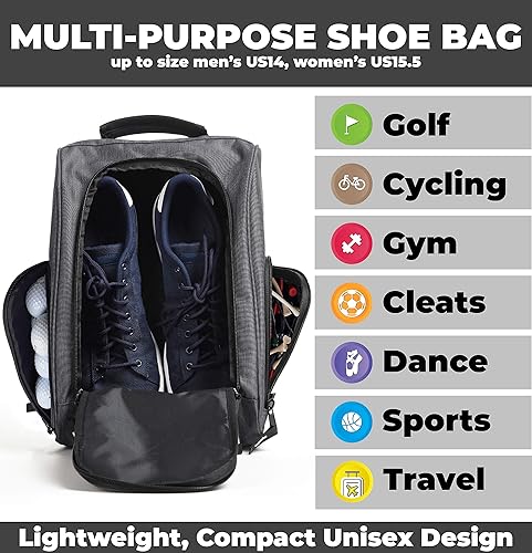 Miniatura 10 de Athletico Bolsa para zapatos de golf – Bolsas portadoras de zapatos con cremallera con ventilación y bolsillo exterior para calcetines, camisetas