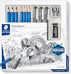 STAEDTLER Mars Lumograph Kit de dessin avec crayons d'art, stylos de dessin, écharpe et double trou (61 100)
