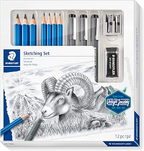 STAEDTLER Mars Lumograph Art Set | Drawing Kit with Art Pencils, Drawing Pens, Eraser and Double Hole Sharpener (61 100)