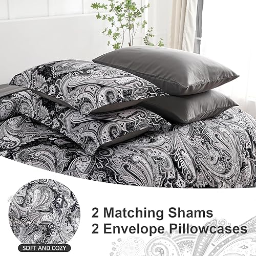 Miniatura 6 de DJY Juego de edredón de cachemira negro, tamaño Queen, 7 piezas en una bolsa, juego de edredón reversible de microfibra suave y ligera para todas