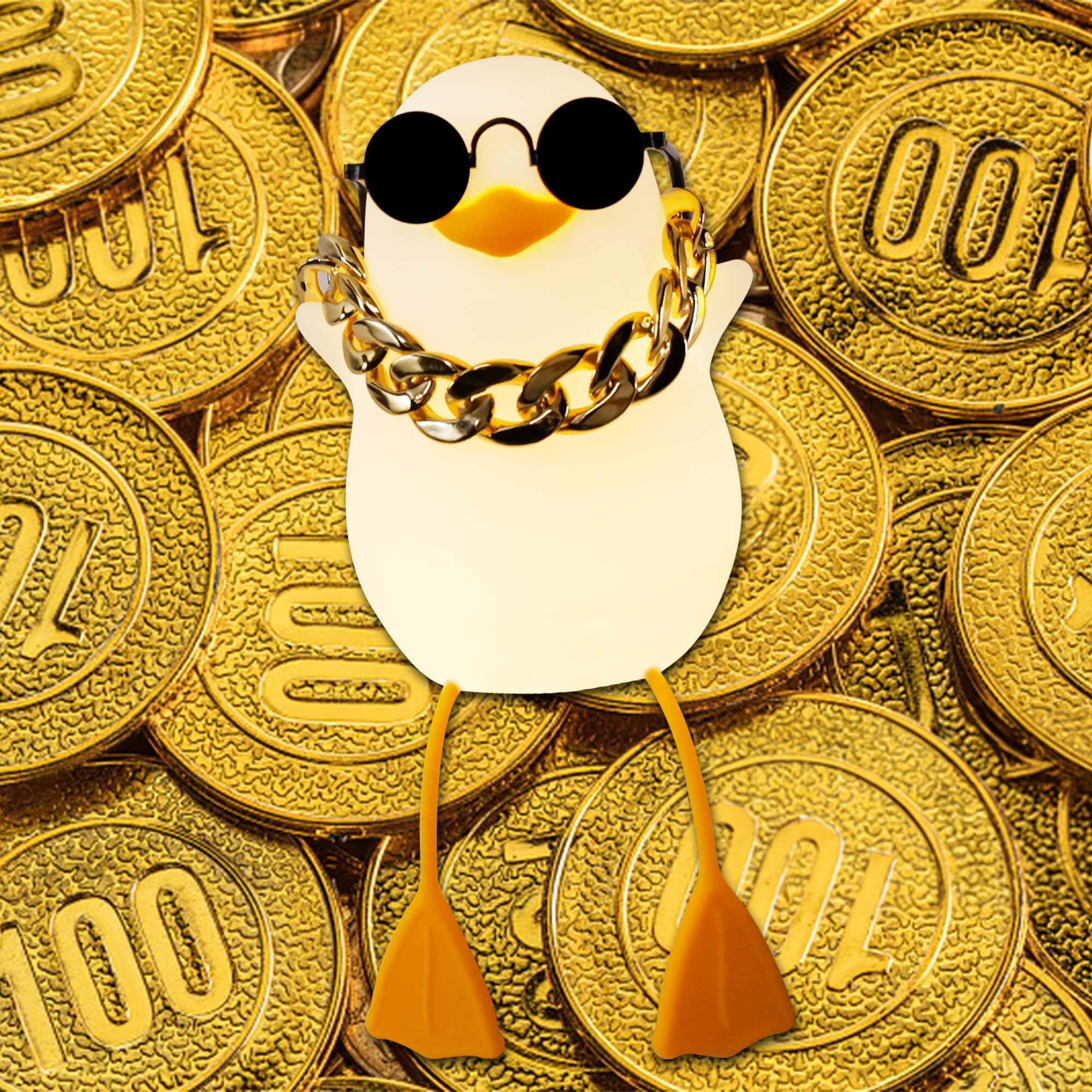 Duck Light, Cool Toys for Kids with Sunglasses & A Big Gold Necklace Warm Color Dimming Timer Room Decor, Creative Gifts Birthday Xmas Baptism Baby Girls Boys Child (FS-S001)