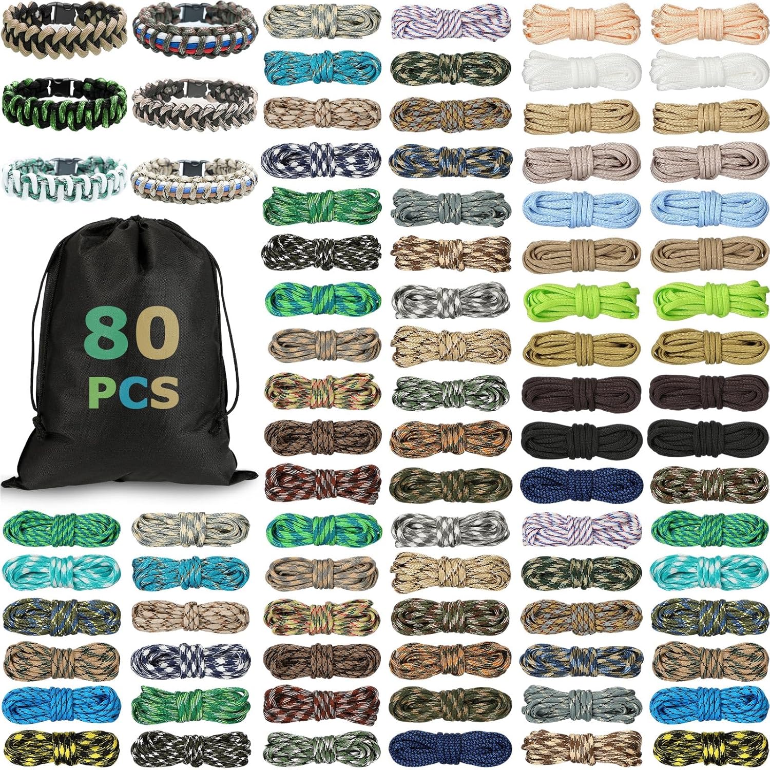 80 Pcs Paracord 550 10 Feet Paracord Cord Parachute