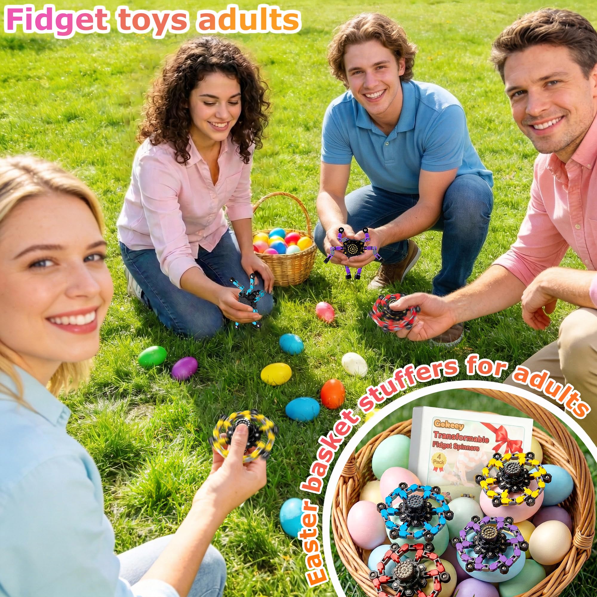 Transformable Fidget Spinners 4 Pcs for Kids and Adults Stress Relief Sensory Toys for Boys and Girls Fingertip Gyros for Party Favors Stocking Stuffers Bulk for Kids
