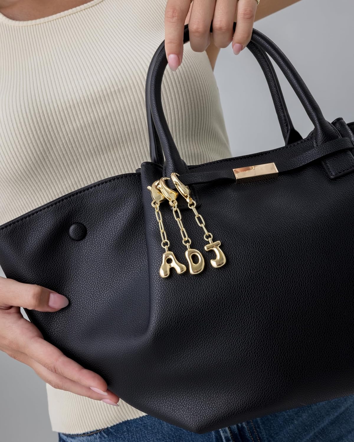 PAVOI 14K Gold Plated Bubble Letter Bag Charm for Handbags - Gold Initial Letter Keychain for Women - Chunky Purse Charm Gift - Image 3