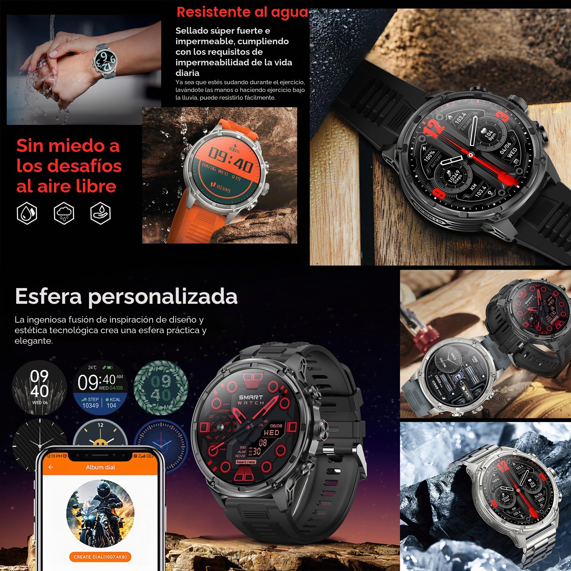 Reloj inteligente para hombre, teléfono, linterna de 1,85 pulgadas, AMOLED 5 ATM, rastreador de actividad, 123 modos deportivos, presión arterial, sueño, podómetro