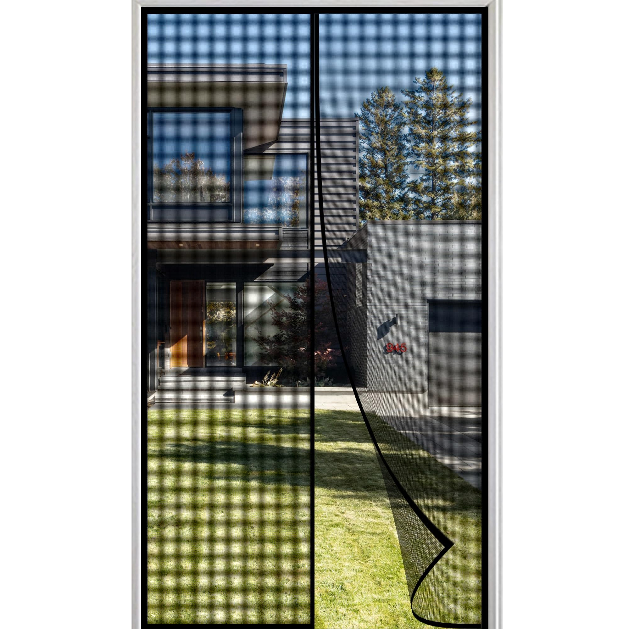 Magnetic Fly Screen Door Mesh 210x250cm Self Sealing Magnets Reinforced Polyester Insect Door Screen Snaps Shuts Automatically Pet-Friendly Bug Protection Easy Install Black