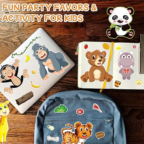 Miniatura 6 de Aowplc 48 hojas de calcomanías Make A Safari Animal - Suministros de fiesta de safari y zoológico - Actividades divertidas de manualidades para