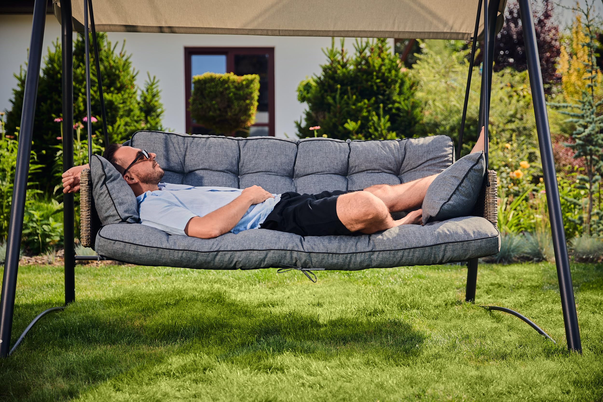 Coussins pour Bancs de Jardin - Coussins Assise & Dossier Souples - Chaise Longue, Banc de Jardin, Balancelle, Sol - Imperméables, Motif Matelassé, Sangles d'attache - 180 cm Beige