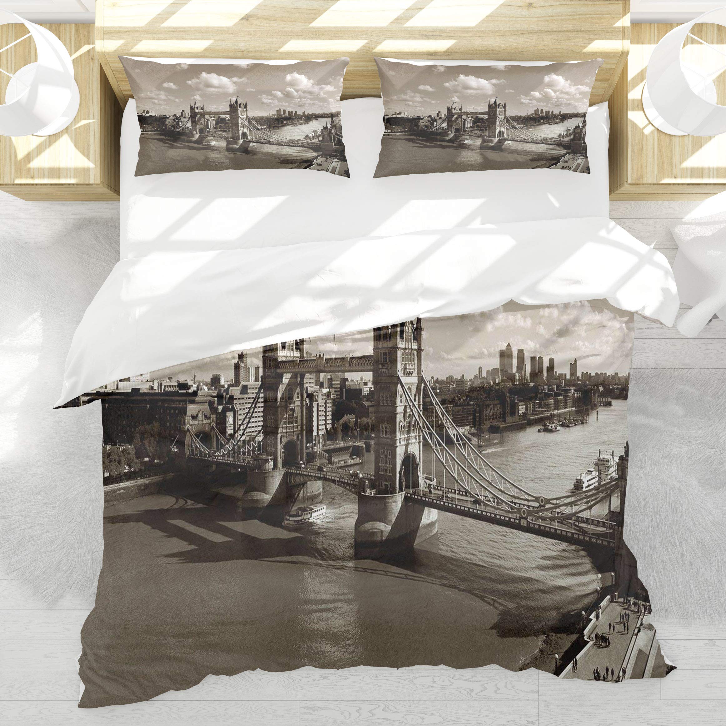 Londres Parure de Lit 220x240cm pour une Chambre Ambiance Voyage Vintage et Nostalgique