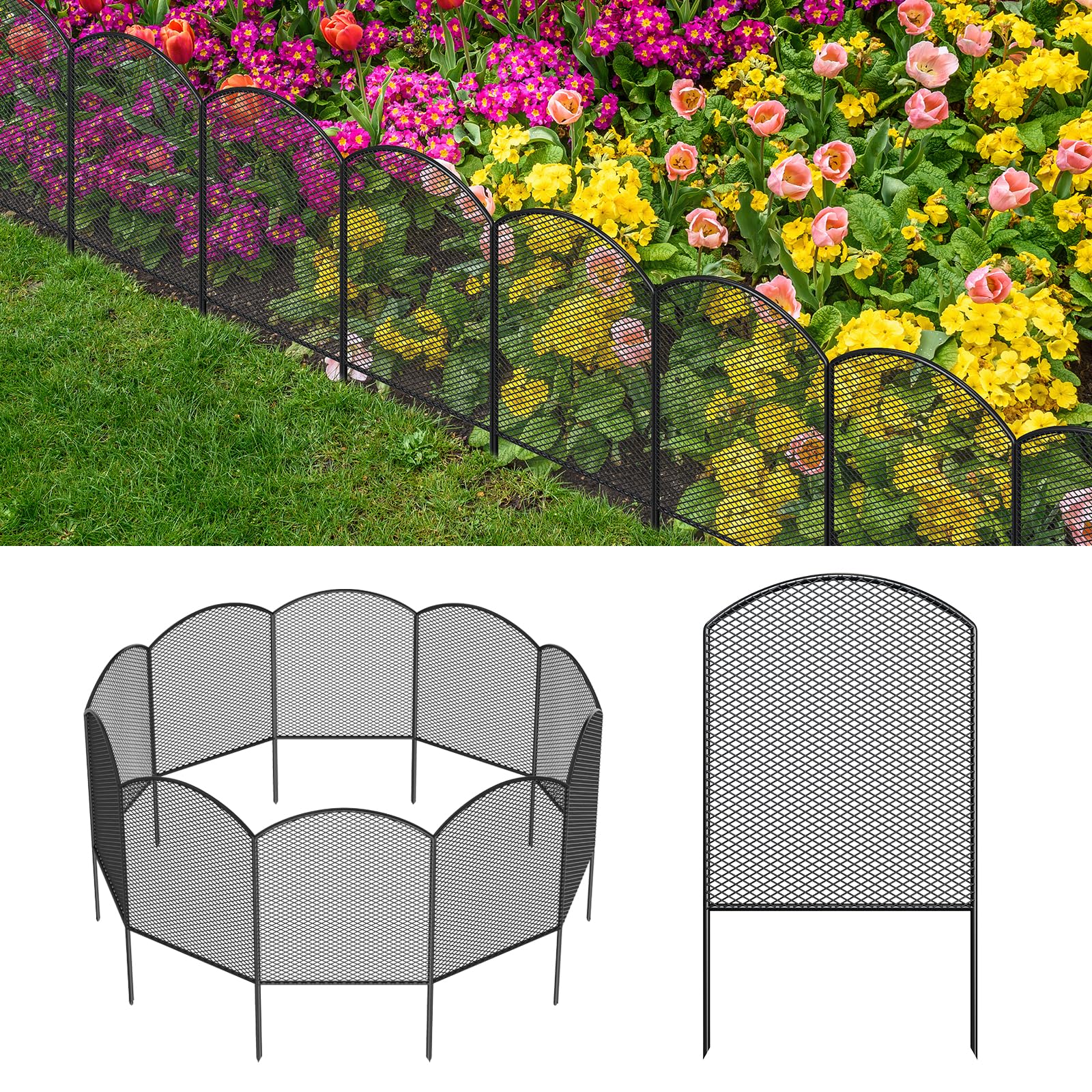 skcoipsra decorative garden fence 10 pack, 24in(h) x 10.8ft(l) animal barrier fence, rustproof metal fencing for yard, dog rabbits wire section garden edging border for yard patio garden, arched