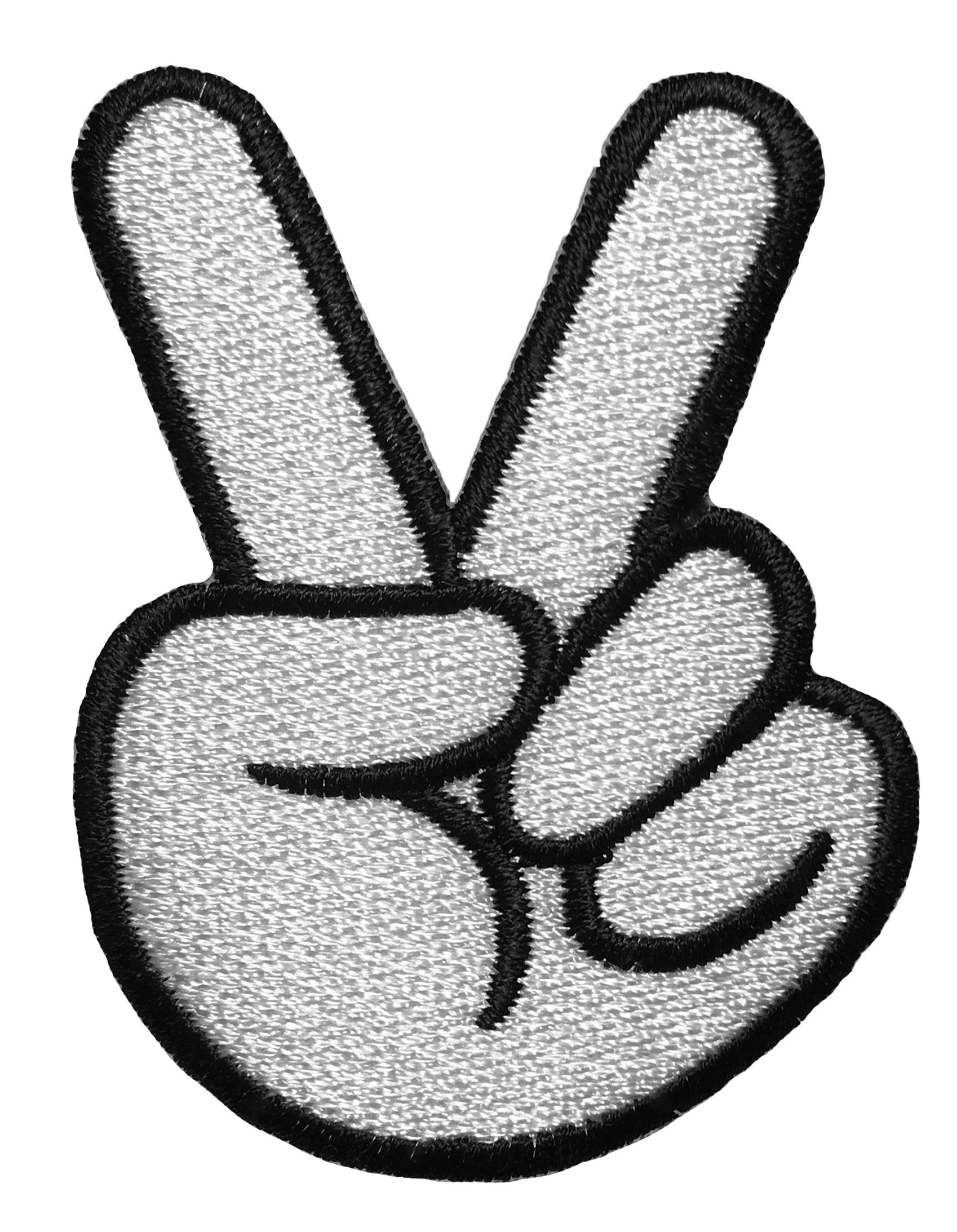 Two Fingers Peace Victory Sign Embroidered Sewing Iron on Patch - White (2FINGER-White)
