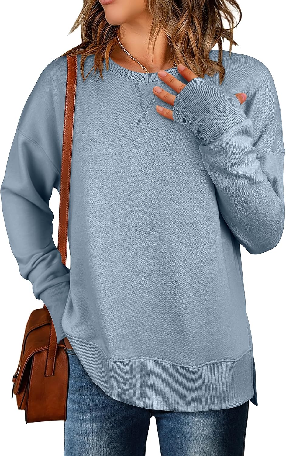ANRABESS Women Oversized Lightweight Sweatshirts Fall Long Sleeve Shirts