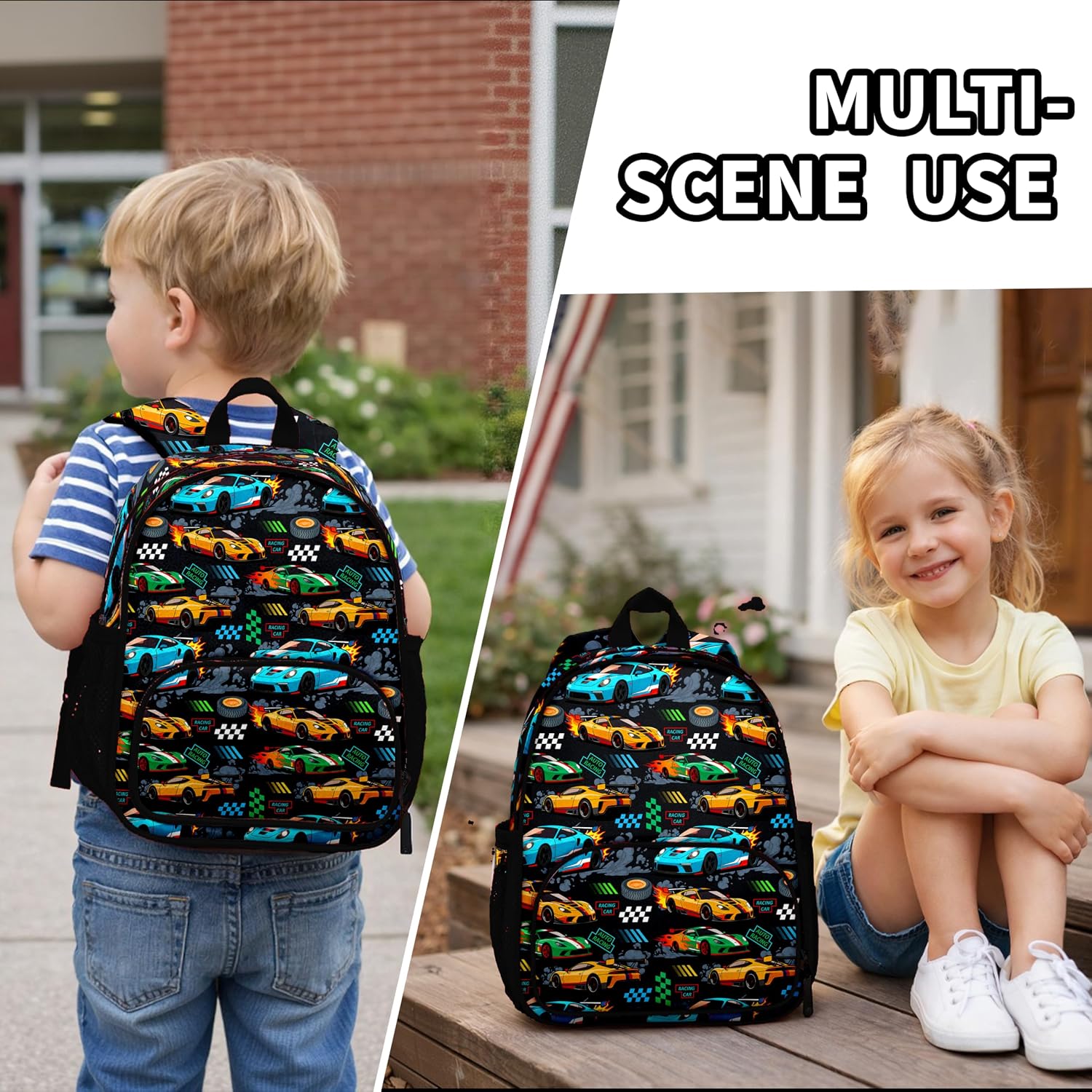 Cool Racing Cars Kids Backpack,Lightweight Toddler Bag for Boys Girls,Adjustable Straps Preschool Nursery Travel Bookbag