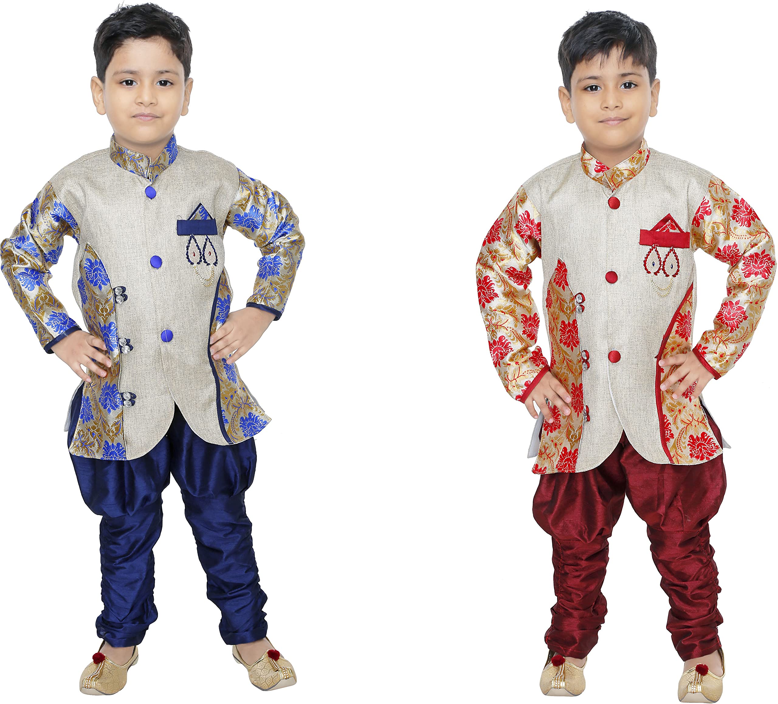 Jute Sherwani and Churidar Set for Girl's | 9-12 Months | - Red (ETH80)-image-31